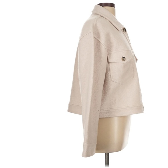 Quince Merino Wool Cropped Shirt Jacket In Heather Bone Size Large - Picture 4 of 10